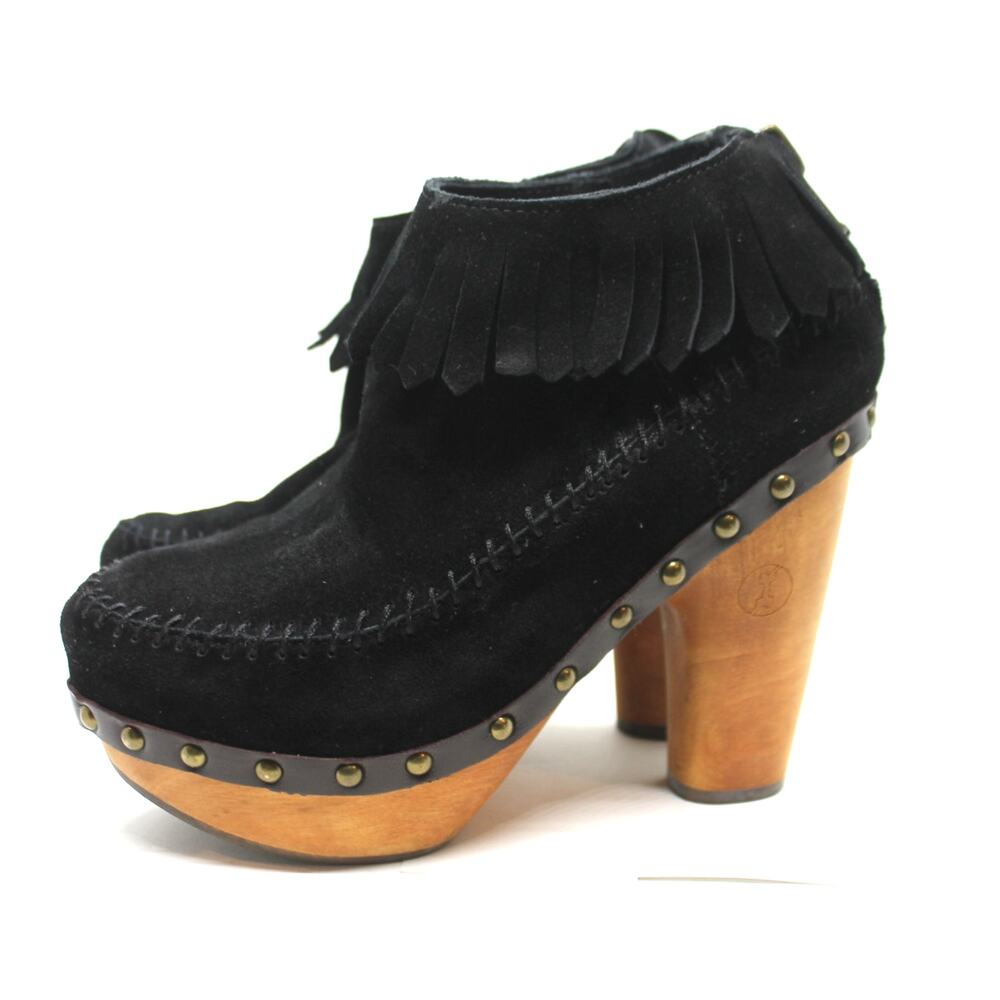 Black Ankle Boots with Fringe Detail